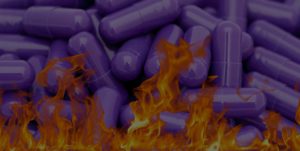 purple pills in flames