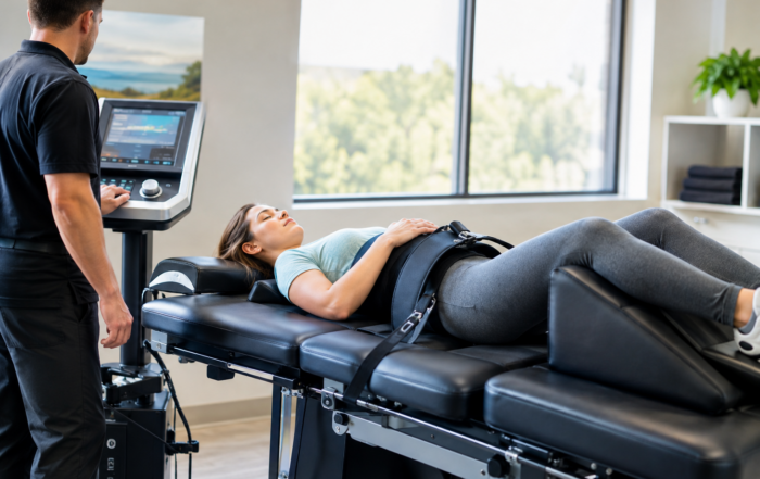 Patient receiving non-surgical spinal decompression therapy at HealthWorks, Summerville Disc & Neuropathy Center